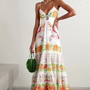 Farm Rio Embellished Floral-Print Cotton-Voile Maxi Dress Size L